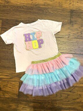 Sweet Wink Girls' Set with "Hip Hop" Graphic and Pastel Tulle Net Skirt*
